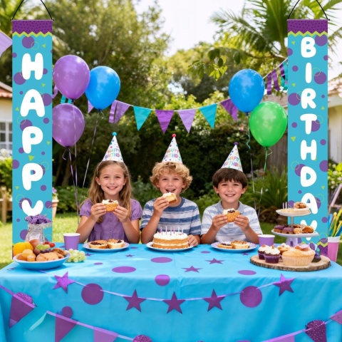 Banery Urodzinowe Na Drzwi Happy Birthday Niebiesko Fioletowe 2 Szt
