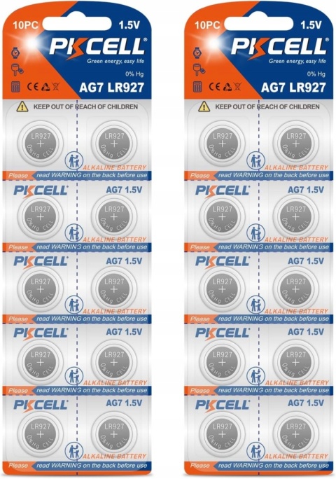 Baterie AG7 LR927 LR926 395 399 1,5V do zegarków 20 szt