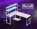 Biurko Gamingowe Narożne LED USB 110x80 Białe L