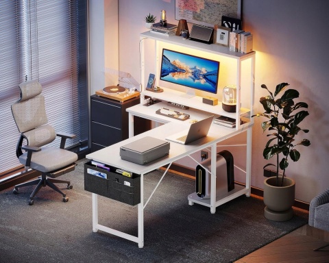 Biurko Gamingowe Narożne LED USB 110x80 Białe L