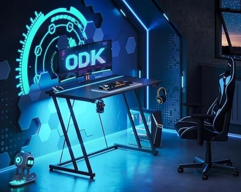 Biurko gamingowe ODK 100 × 50 RGB uchwyt na kubek hak na słuchawki