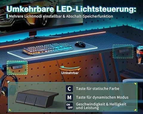 Biurko gamingowe ODK 100 × 50 RGB uchwyt na kubek hak na słuchawki