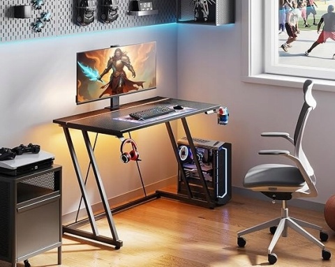 Biurko gamingowe ODK 100 × 50 RGB uchwyt na kubek hak na słuchawki