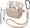 Etui Silikonowe Do AirPods Pro 2 i 1 Z Karabinczykiem Beżowe