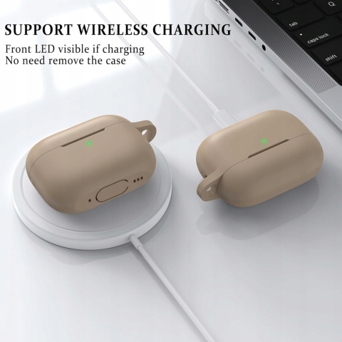 Etui Silikonowe Do AirPods Pro 2 i 1 Z Karabinczykiem Beżowe