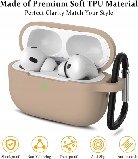 Etui Silikonowe Do AirPods Pro 2 i 1 Z Karabinczykiem Beżowe