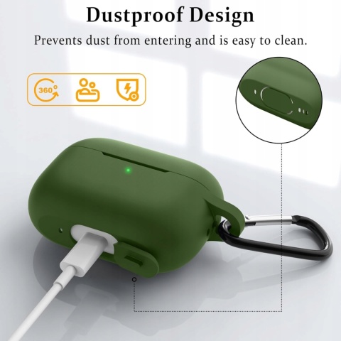 Etui Silikonowe Do AirPods Pro 2 i 1 Zielone Z Karabinczykiem Opis produktu