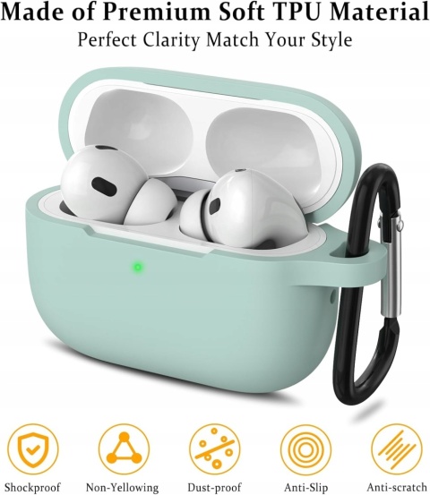 Etui Silikonowe Do AirPods Pro 2 i 1 Zielone Z Karabinczykiem