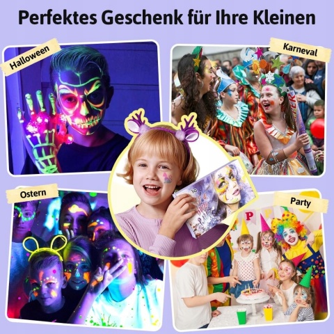 Farby Do Twarzy UV Dla Dzieci Zestaw Do Makijazu Karnawalowego