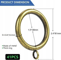 Kółka do zasłon metalowe 38 mm antyczny brąz do karnisza 41 szt