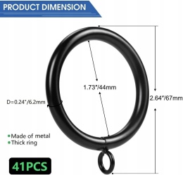 Kółka do zasłon metalowe 44 mm czarne do karnisza 41 szt zestaw