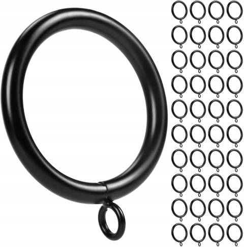 Kółka do zasłon metalowe 44 mm czarne do karnisza 41 szt zestaw