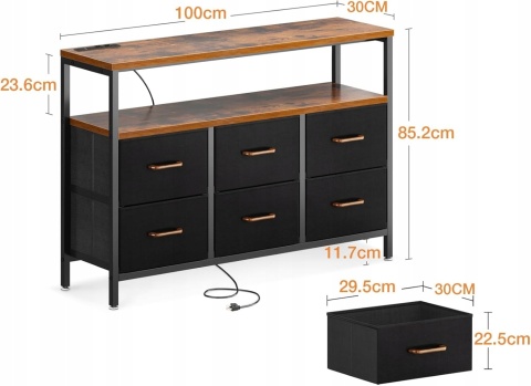 Komoda 6 Szuflad Z Gniazdkiem USB Do Sypialni Salonu 100 cm