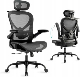 Krzesło biurowe ergonomiczne czarne 3D zagłówek podparcie lędźwi