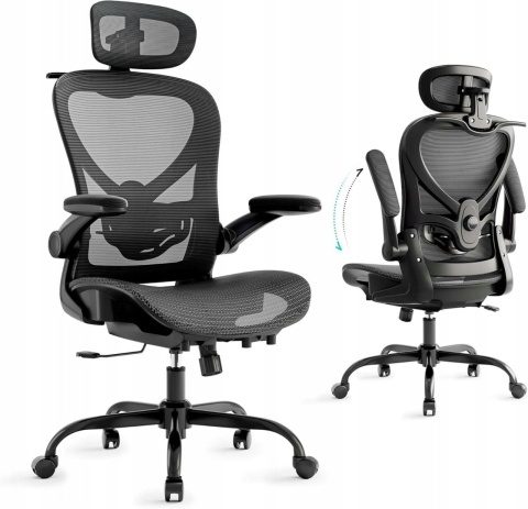 Krzesło biurowe ergonomiczne czarne 3D zagłówek podparcie lędźwi