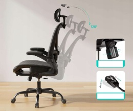 Krzesło biurowe ergonomiczne czarne 3D zagłówek podparcie lędźwi
