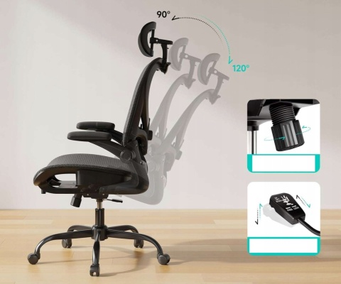 Krzesło biurowe ergonomiczne czarne 3D zagłówek podparcie lędźwi