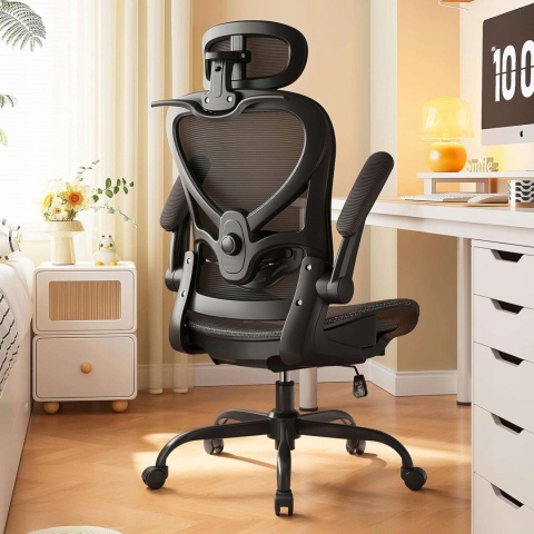 Krzesło biurowe ergonomiczne czarne 3D zagłówek podparcie lędźwi