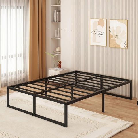 Łóżko Metalowe 150x190 cm Stelaż Stalowy Czarny Bez Sprężyn