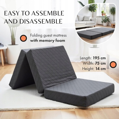Materac składany pojedynczy 14 cm memory foam do spania dla gości