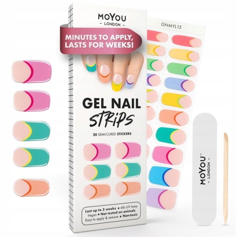 Naklejki żelowe UV do paznokci French Rainbow 20 szt