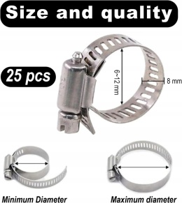 Opaski zaciskowe stal nierdzewna 6 do 12 mm obejmy 25 szt zestaw