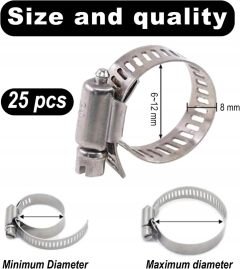 Opaski zaciskowe stal nierdzewna 6 do 12 mm obejmy 25 szt zestaw