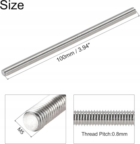 Pręt gwintowany M3 100 mm stal nierdzewna 304 gwint pełny 15 szt