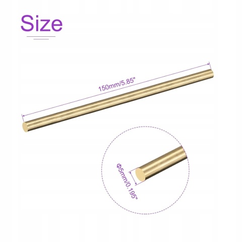 Prety Mosiężne Okragle 5 mm x 150 mm Do Modelarstwa 4 Szt