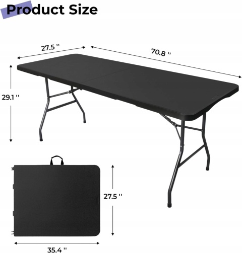 Składany stół cateringowy 180 cm na piknik grill bankiet czarny