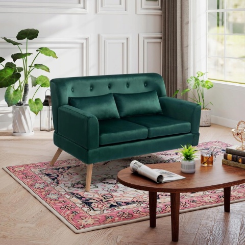 Sofa Dwuosobowa Zielona Aksamitna 117 cm Do Salonu Biura