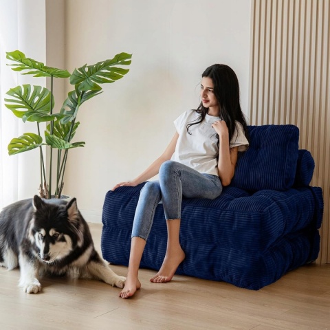 Sofa Rozkładana Fotel Łóżko 190x85 cm Granatowa MAXYOYO