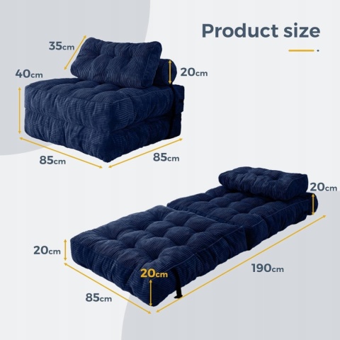 Sofa Rozkładana Fotel Łóżko 190x85 cm Granatowa MAXYOYO