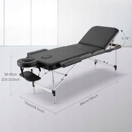 Stół do masażu składany aluminiowy czarny 3 strefy