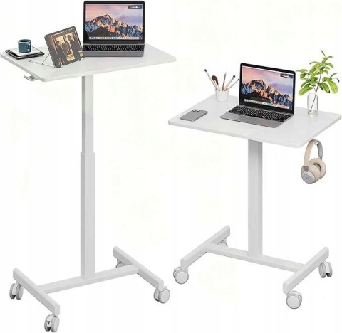 Stolik pod laptop na kółkach mobilne biurko regulowana wysokość biały blat