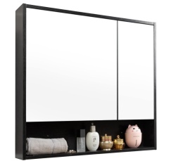 Szafka łazienkowa z lustrem wisząca czarna drewniana 75x78cm