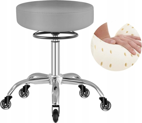 Taboret na kółkach obrotowy 360° z regulacją wysokości do 180 kg szary