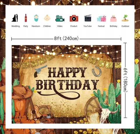 Tło western kowboj rodeo 240 x 180 cm dekoracja urodziny baby shower