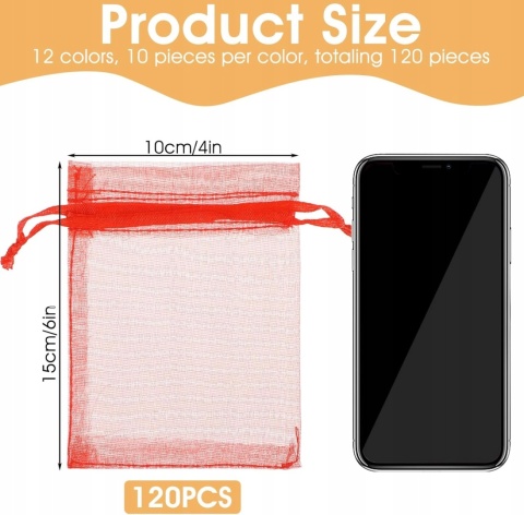 Woreczki z organzy 10x15 cm na biżuterię prezenty 120 szt