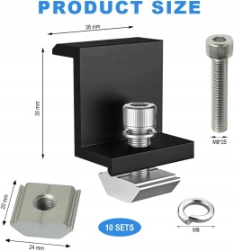 Zaciski do paneli słonecznych 30 mm czarne uchwyt PV 10 szt zestaw