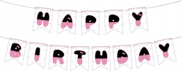 Baner Urodzinowy Happy Birthday Kokarda Różowy Dekoracja SAVITA