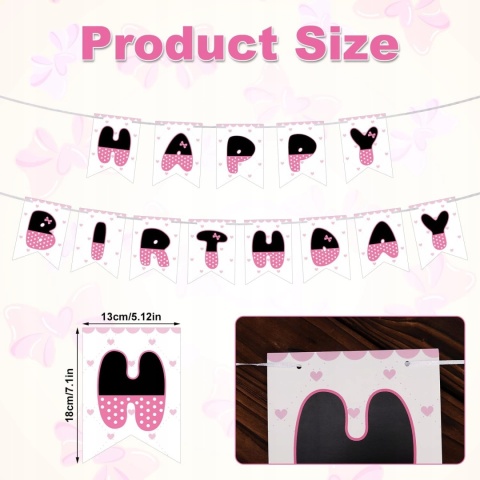 Baner Urodzinowy Happy Birthday Kokarda Różowy Dekoracja SAVITA