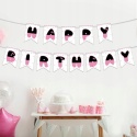 Baner Urodzinowy Happy Birthday Kokarda Różowy Dekoracja SAVITA