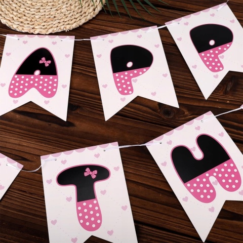 Baner Urodzinowy Happy Birthday Kokarda Różowy Dekoracja SAVITA