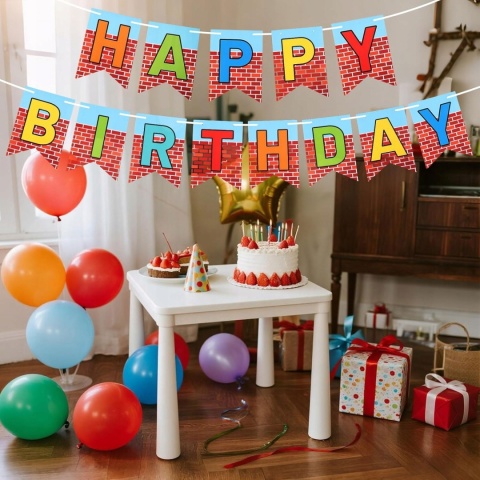 Baner Urodzinowy Happy Birthday Kreskówkowy 2 szt Dekoracja Imprezy