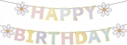 Baner Urodzinowy Happy Birthday Pastel Kwiaty Daisy Dekoracja DIY