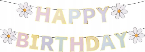 Baner Urodzinowy Happy Birthday Pastel Kwiaty Daisy Dekoracja DIY
