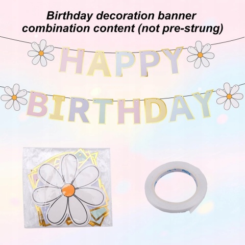 Baner Urodzinowy Happy Birthday Pastel Kwiaty Daisy Dekoracja DIY