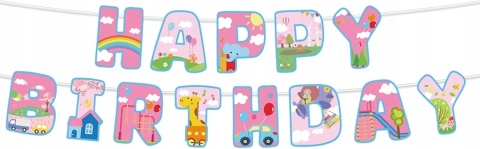 Baner Urodzinowy Różowe Zwierzątka Happy Birthday SAVITA Gotowy