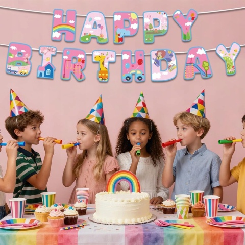 Baner Urodzinowy Różowe Zwierzątka Happy Birthday SAVITA Gotowy